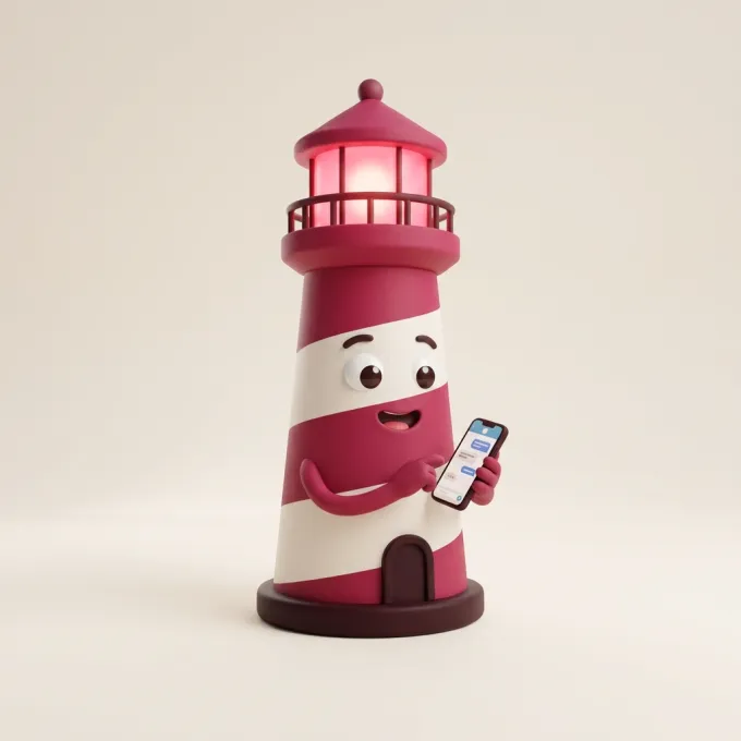 Farito, el faro de Faro IA, mirando su teléfono